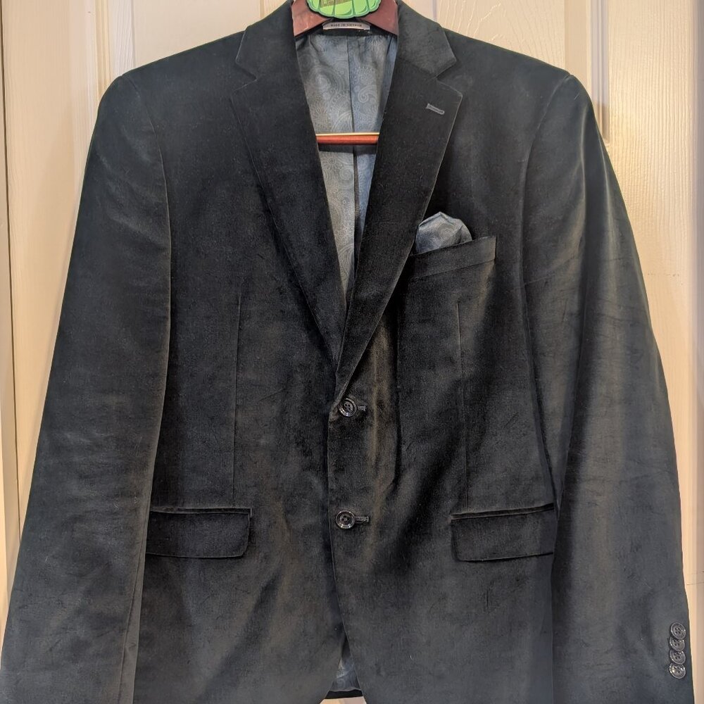 ALFANI Slim Fit Black Velvet Dinner Jacket / Blazer - Size 40 Short (40S)